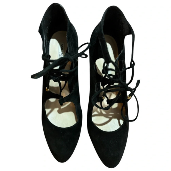 Karl Lagerfeld  Black Suede Pointed Toe Lace Up Pumps Womens Heel Whimsygoth 8.5 - Picture 3 of 6
